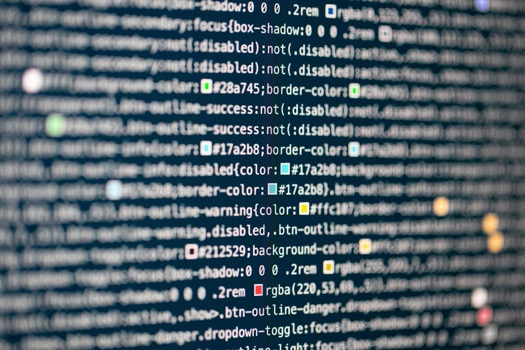 Close-up of CSS code with colorful syntax highlighting displayed on a computer screen