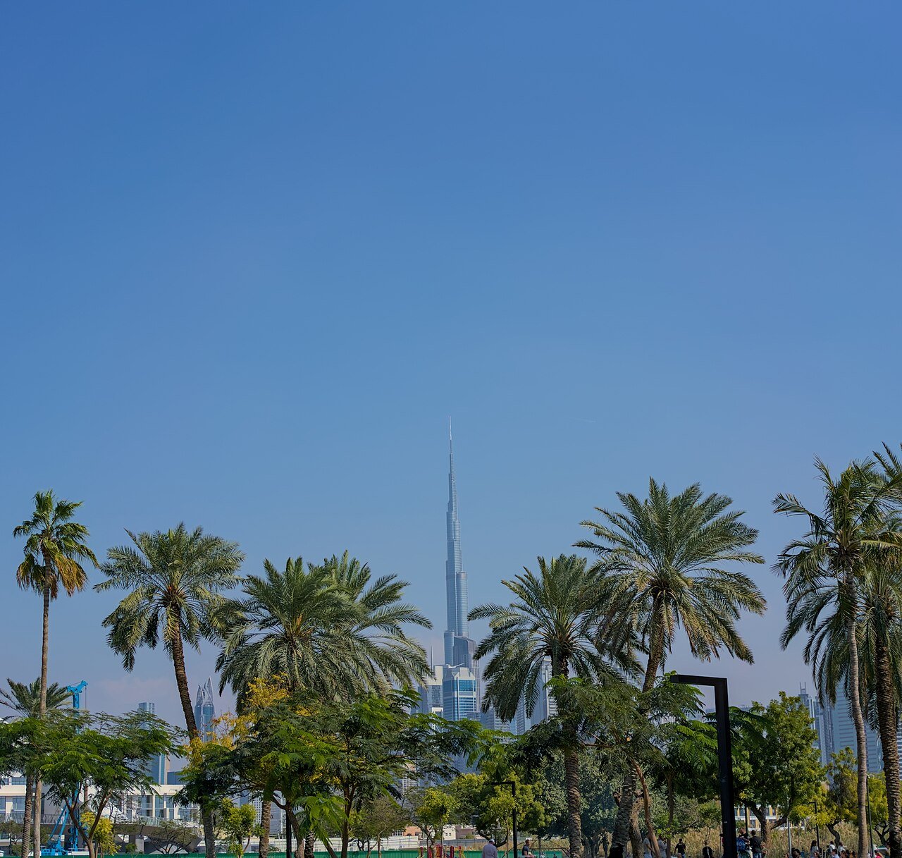 Dubai skyline from the air with Burj Khalifa